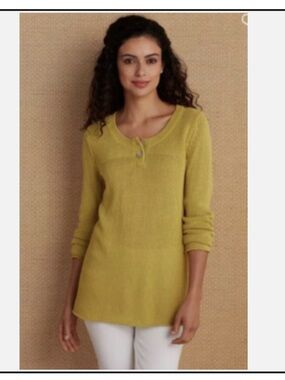 Soft Surroundings Sweater - chartreuse loose knit “Wickfield Pullover”